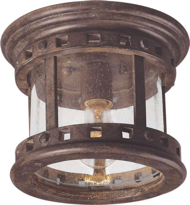 Santa Barbara Cast 1-Light Outdoor Ceiling Mount in Sienna with Seedy Glass