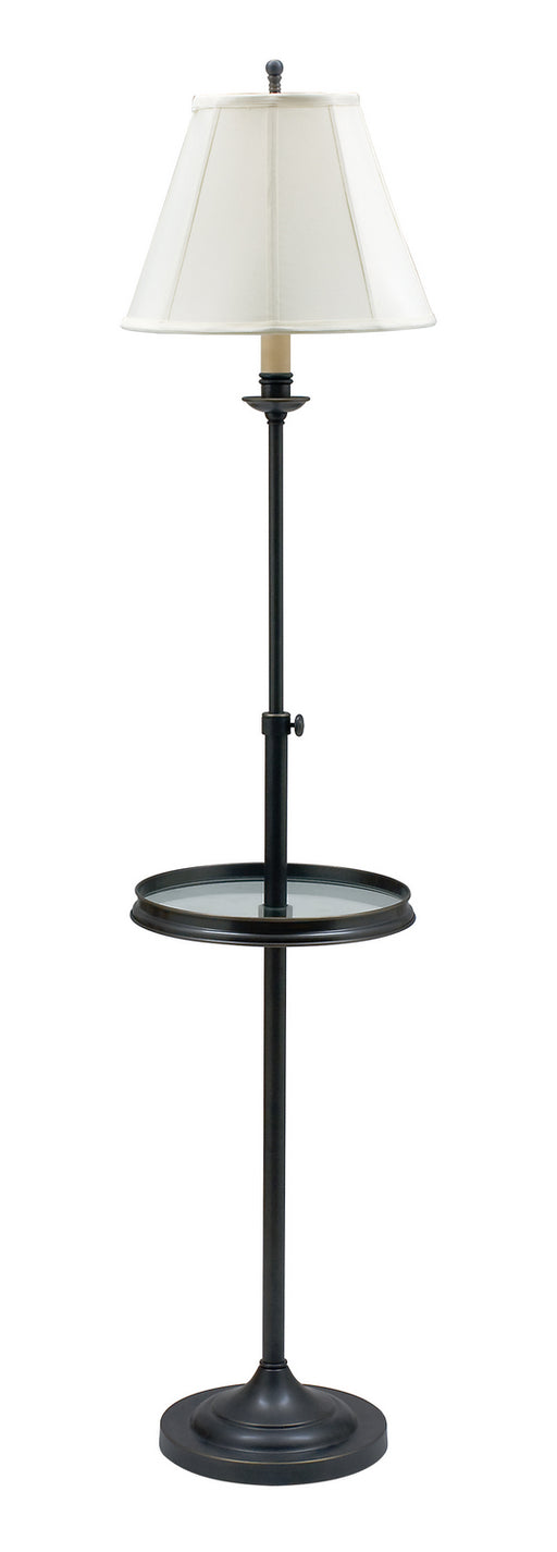 Club Adjustable Oil Rubbed Bronze Floor Lamp with glass Table with Off-White Linen Softback Shade