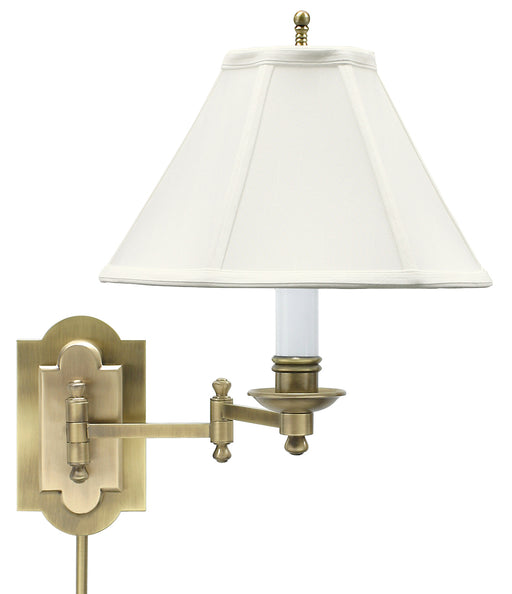 Club Antique Brass Wall Swing Lamp with Off-White Linen Softback Shade