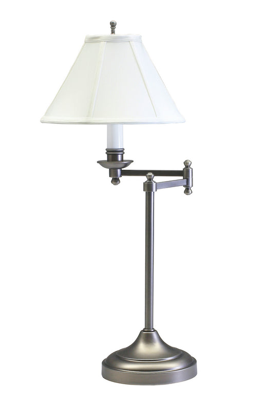 Club 25 Inch Antique Silver Table Lamp with Swing Arm with White Linen Softback Shade