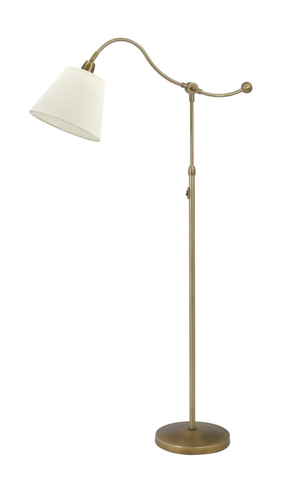 Hyde Park Floor Lamp Weathered Brass with White Linen Shade with Off-White Linen Hardback