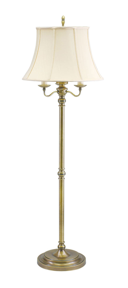 Newport 63 Inch Antique Brass Bridge Floor Lamp with Off-White Linen Softback Shade