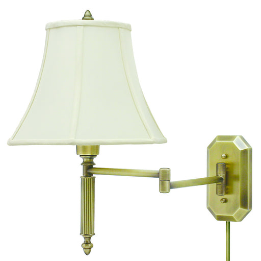 Wall Swing Arm Lamp in Antique Brass with Off-White Linen Softback Shade