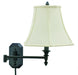 Wall Swing Arm Lamp in Oil Rubbed Bronze with Off-White Linen Softback Shade
