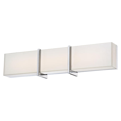 High Rise LED Bath Vanity in Chrome & Mitered White Glass - Lamps Expo