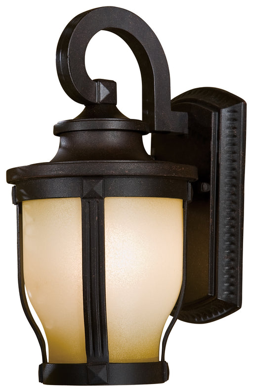 Merrimack 1-Light Wall Mount in Corona Bronze & White Double French Scavo Glass