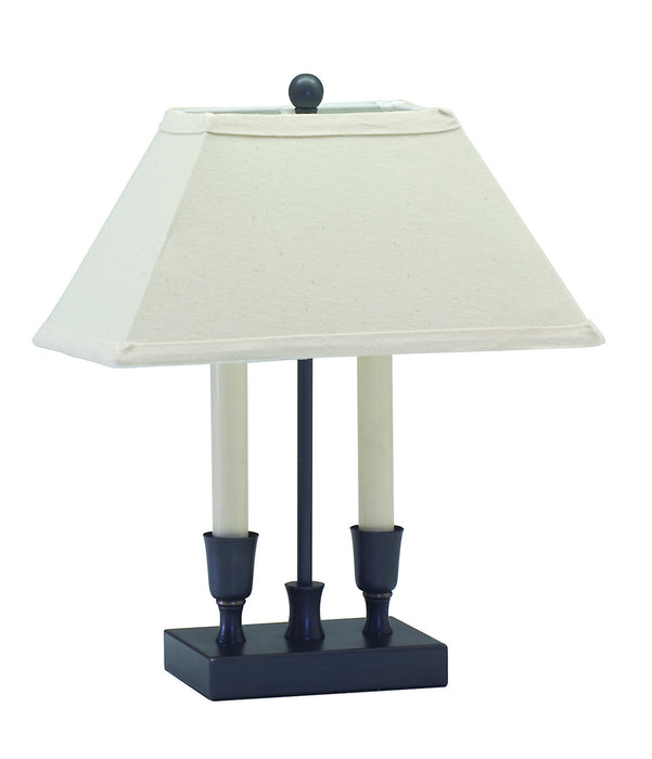 Coach 15 Inch Oil Rubbed Bronze Table Lamp with Off-White Linen Hardback
