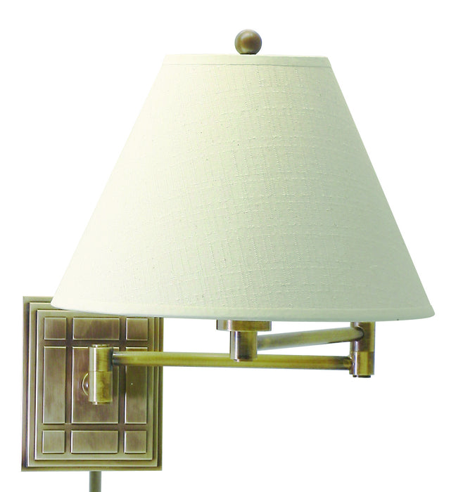 Wall Swing Arm Lamp in Antique Brass with Off-White Linen Hardback