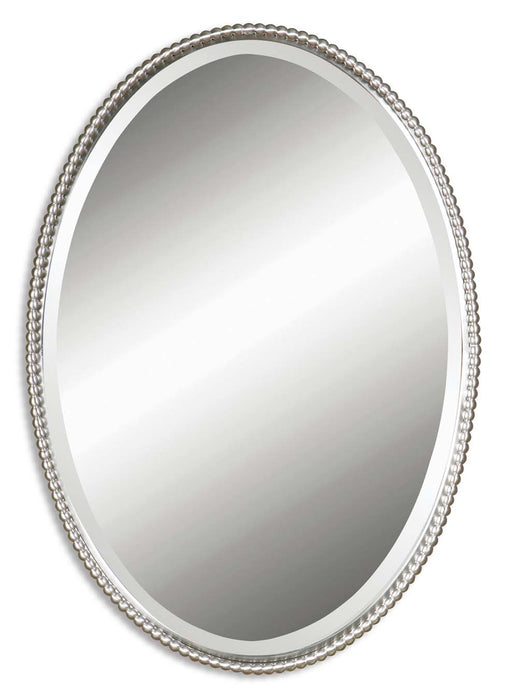 Uttermost's Sherise Brushed Nickel Oval Mirror Designed by Carolyn Kinder