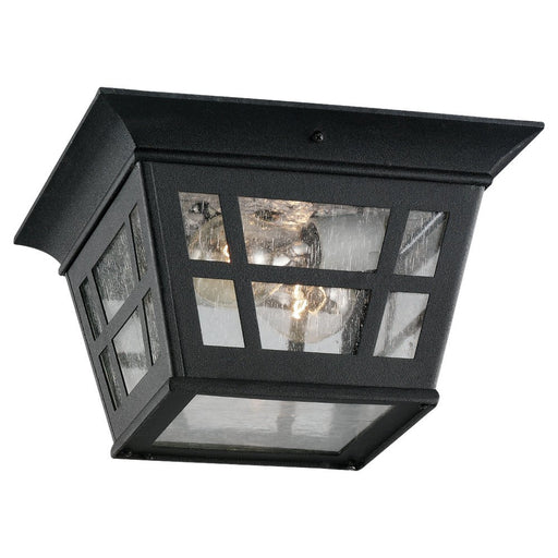 Herrington Two Light Outdoor Ceiling Flush Mount in Black with Clear Seeded�Glass