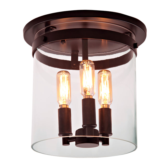 Ophelia 3-Light Cylinder Glass Flushmount in Oil Rubbed Bronze