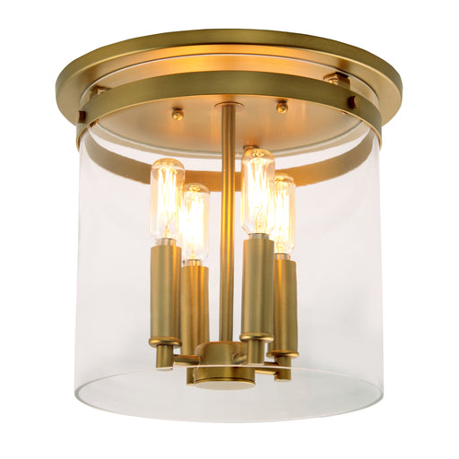 Ophelia 4-Light Cylinder Glass Flushmount in Satin Brass