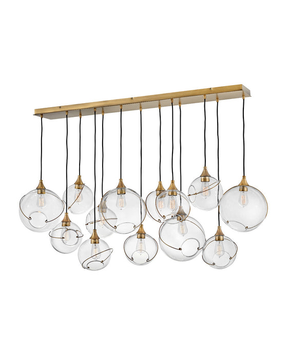 Skye Thirteen Light Linear Chandelier in Heritage Brass