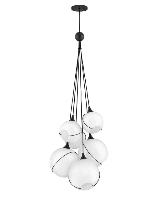 Skye Six Light Multi Tier Chandelier in Black with Cased Opal glass