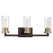 Ainsley Court 3-Light Bath Vanity in Aged Kinston Bronze with Brushed & Clear Glass - Lamps Expo