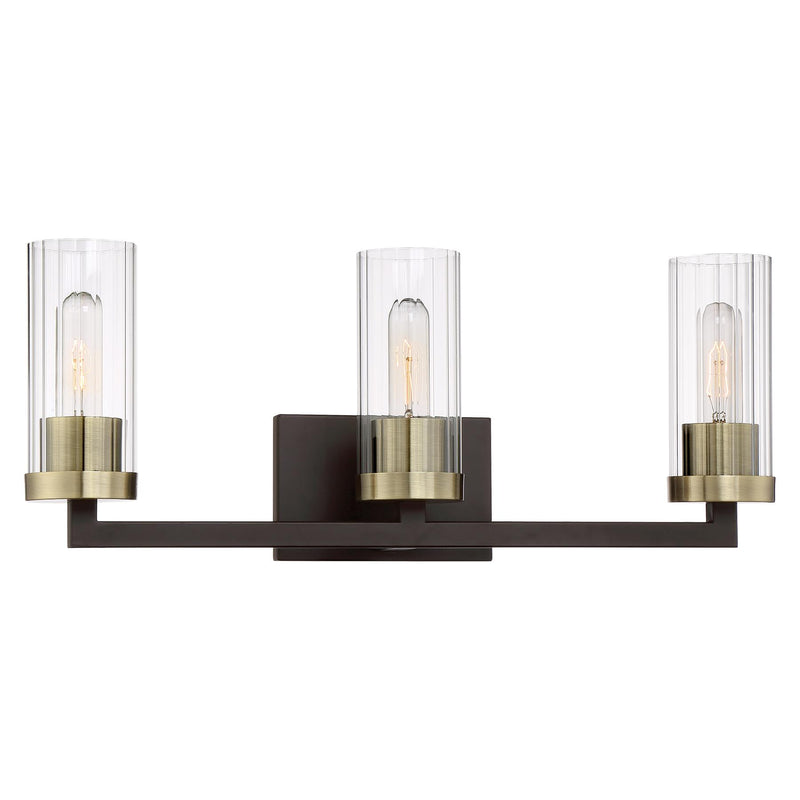 Ainsley Court 3-Light Bath Vanity in Aged Kinston Bronze with Brushed & Clear Glass - Lamps Expo