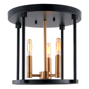 Oscar 3-Light Flush Mount in Satin Brass & Black