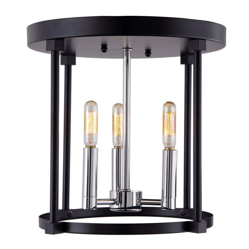 Oscar 3-Light Flush Mount in Polished Nickel & Black