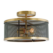 Aurelia 2-Light Mesh Semi Flush Mount in Satin Brass & Black