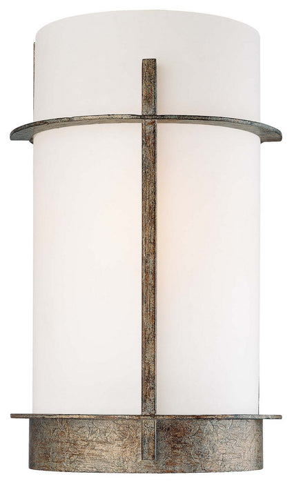 Compositions 1-Light Wall Sconce in Aged Patina Iron & Etched White Glass