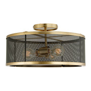 Aurelia 3-Light Mesh Semi Flush Mount in Satin Brass & Black