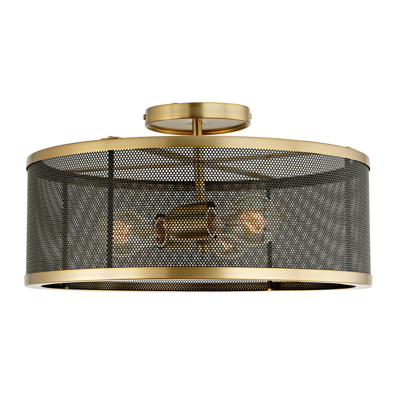 Aurelia 3-Light Mesh Semi Flush Mount in Satin Brass & Black