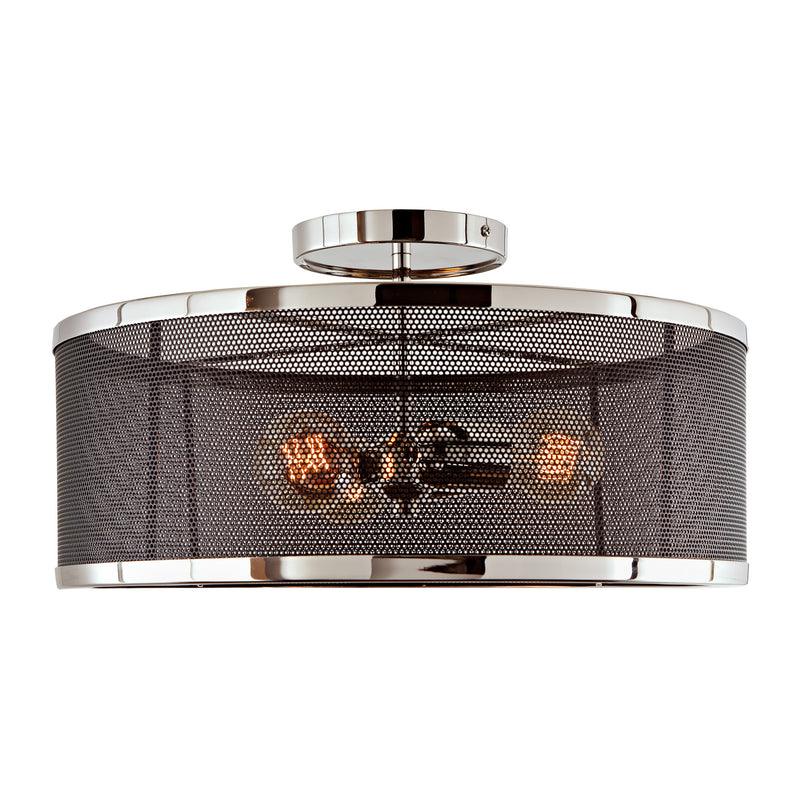 Aurelia 3-Light Mesh Semi Flush Mount in Polished Nickel & Black