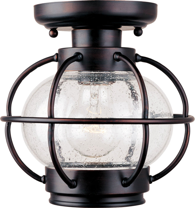 Portsmouth 1-Light Outdoor Ceiling Mount in Oil Rubbed Bronze with Seedy Glass