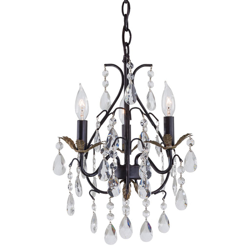 3-Light Mini-Chandelier in Castlewood Walnutt with Silver Highlights - Lamps Expo