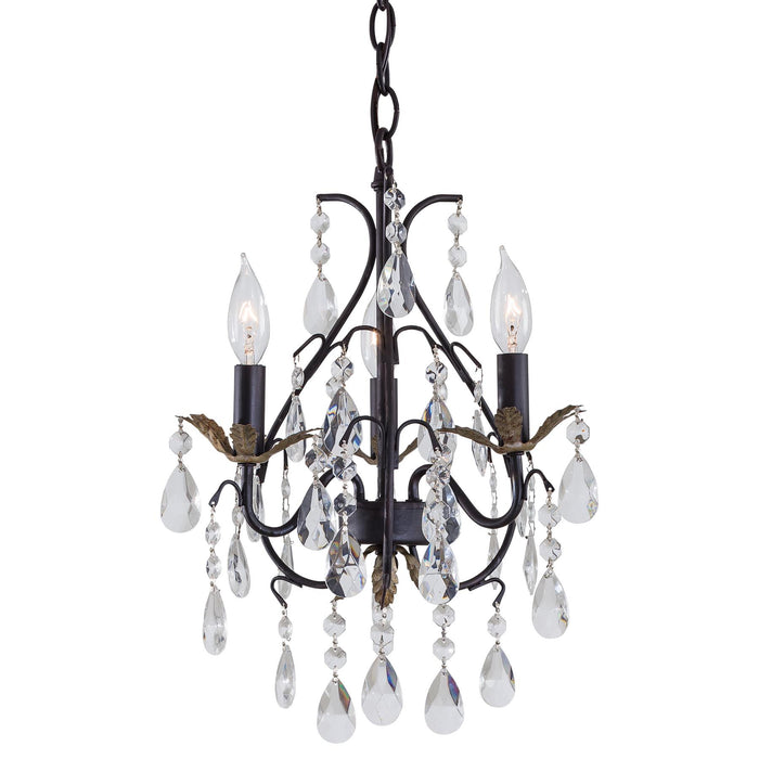 3-Light Mini-Chandelier in Castlewood Walnutt with Silver Highlights - Lamps Expo