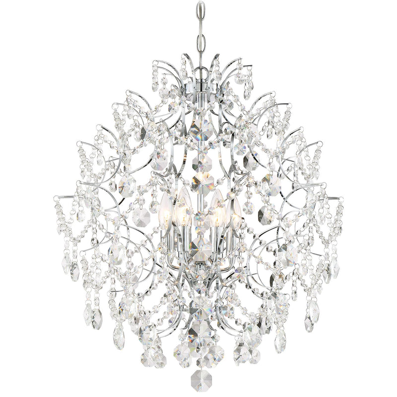 Isabella's Crown 6-Light Chandelier in Chrome & Clear Crystal Strings M Accents - Lamps Expo