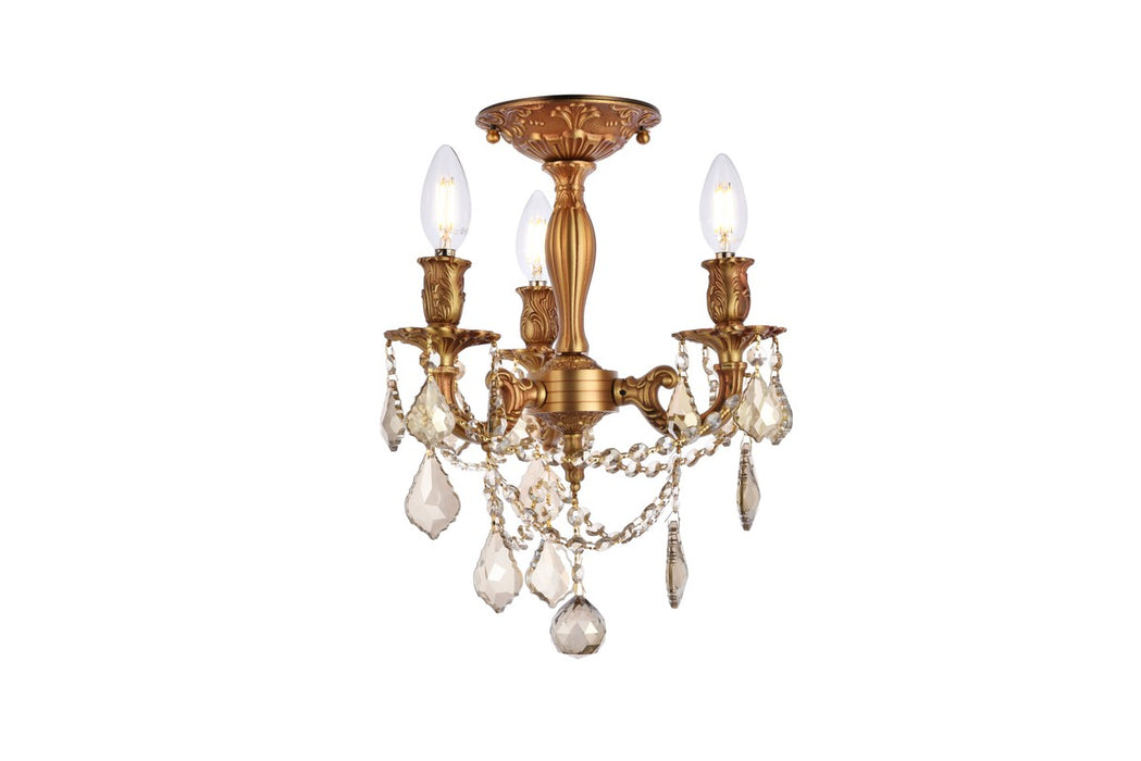 Rosalia 3-Light Flush Mount in French Gold with Golden Teak (Smoky) Royal Cut Crystal
