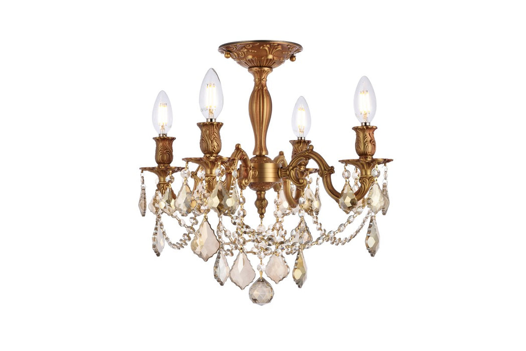 Rosalia 4-Light Flush Mount in French Gold with Golden Teak (Smoky) Royal Cut Crystal