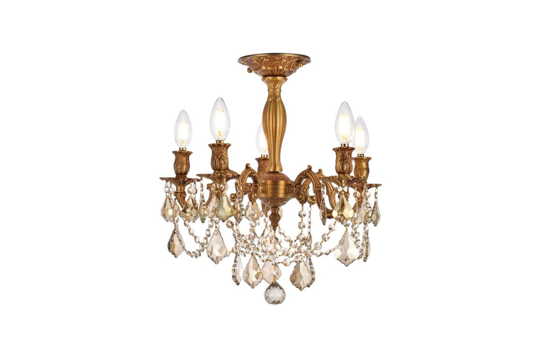 Rosalia 5-Light Flush Mount in French Gold with Golden Teak (Smoky) Royal Cut Crystal