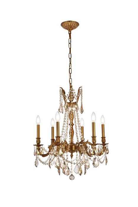 Rosalia 6-Light Chandelier in French Gold with Golden Teak (Smoky) Royal Cut Crystal