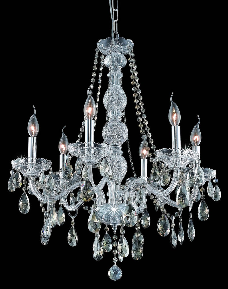 Verona 6-Light Chandelier in Chrome with Golden Teak (Smoky) Royal Cut Crystal