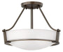 Hathaway Medium Semi-Flush Mount in Olde Bronze with Etched White glass