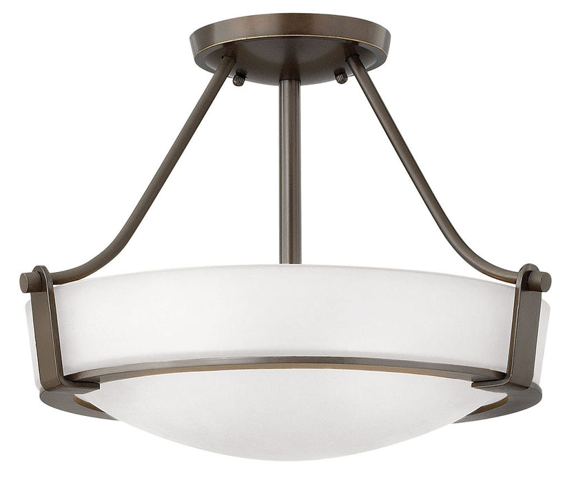 Hathaway Medium Semi-Flush Mount in Olde Bronze with Etched White glass