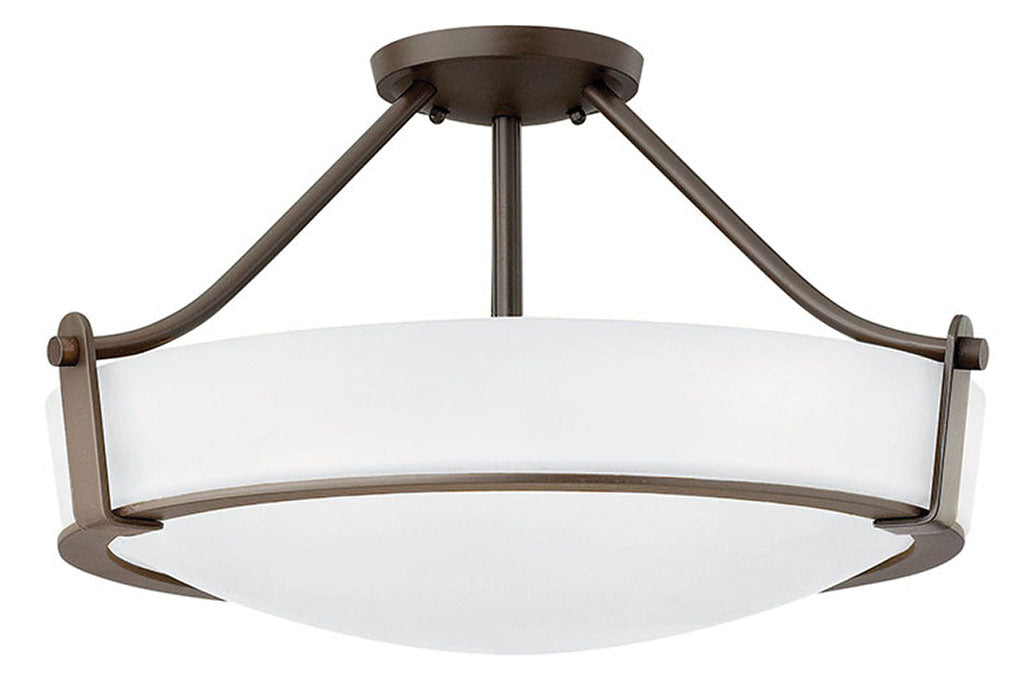 Hathaway Large Semi-Flush Mount in Olde Bronze with Etched White glass