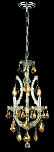 Maria Theresa 4-Light Pendant in Chrome with Golden Teak (Smoky) Royal Cut Crystal