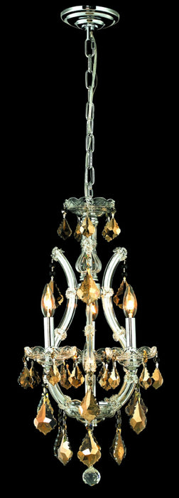 Maria Theresa 4-Light Pendant in Chrome with Golden Teak (Smoky) Royal Cut Crystal