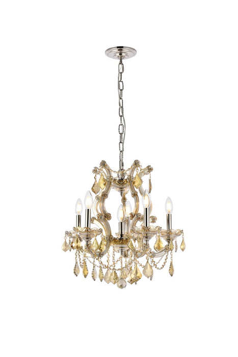 Maria Theresa 6-Light Pendant in Gold with Golden Teak (Smoky) Royal Cut Crystal
