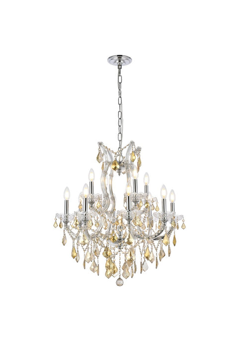 Maria Theresa 13-Light Chandelier in Chrome with Golden Teak (Smoky) Royal Cut Crystal