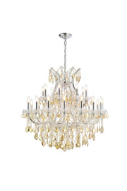 Maria Theresa 24-Light Chandelier in Chrome with Golden Teak (Smoky) Royal Cut Crystal