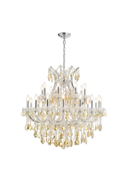 Maria Theresa 24-Light Chandelier in Chrome with Golden Teak (Smoky) Royal Cut Crystal