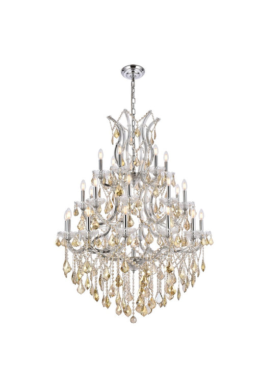 Maria Theresa 28-Light Chandelier in Chrome with Golden Teak (Smoky) Royal Cut Crystal