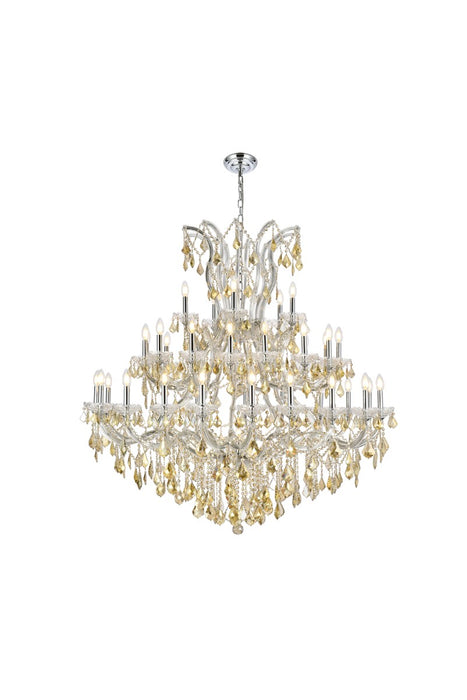 Maria Theresa 41-Light Chandelier in Chrome with Golden Teak (Smoky) Royal Cut Crystal