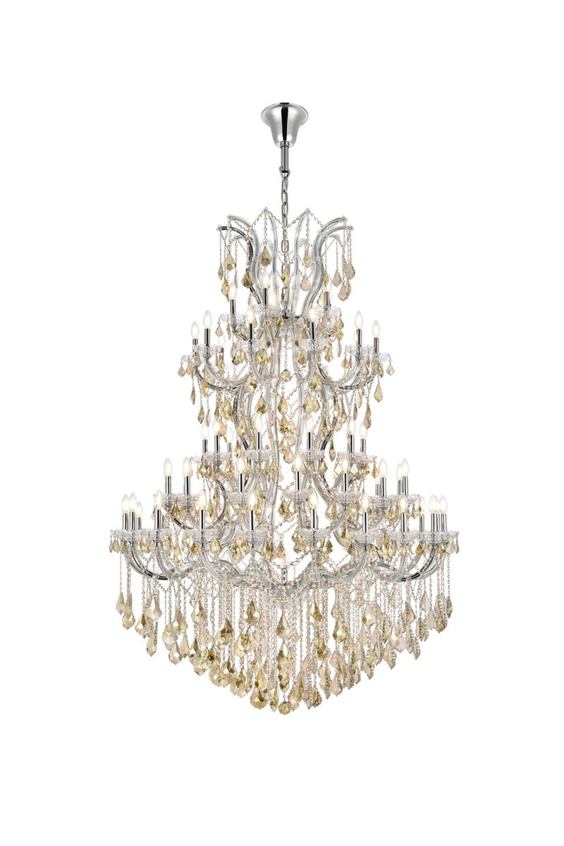 Maria Theresa 61-Light Chandelier in Chrome with Golden Teak (Smoky) Royal Cut Crystal