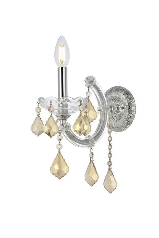 Maria Theresa 1-Light Wall Sconce in Chrome with Golden Teak (Smoky) Royal Cut Crystal