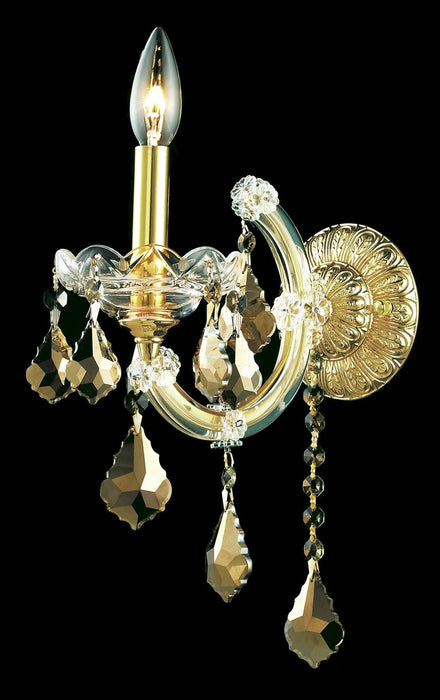 Maria Theresa 1-Light Wall Sconce in Gold with Golden Teak (Smoky) Royal Cut Crystal